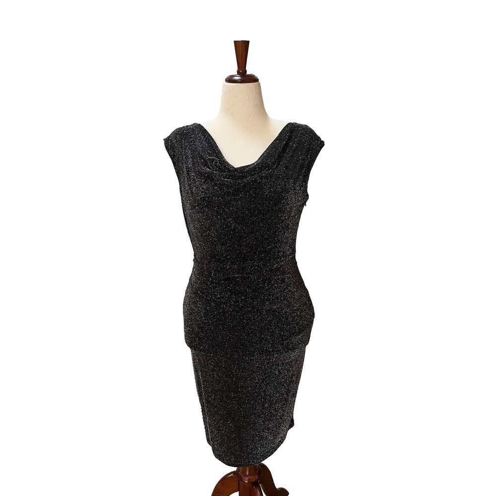 Vince Camuto Women’s Dress sz 10 Bodycon Glitter Cowl Neck Cocktail Holiday NYE